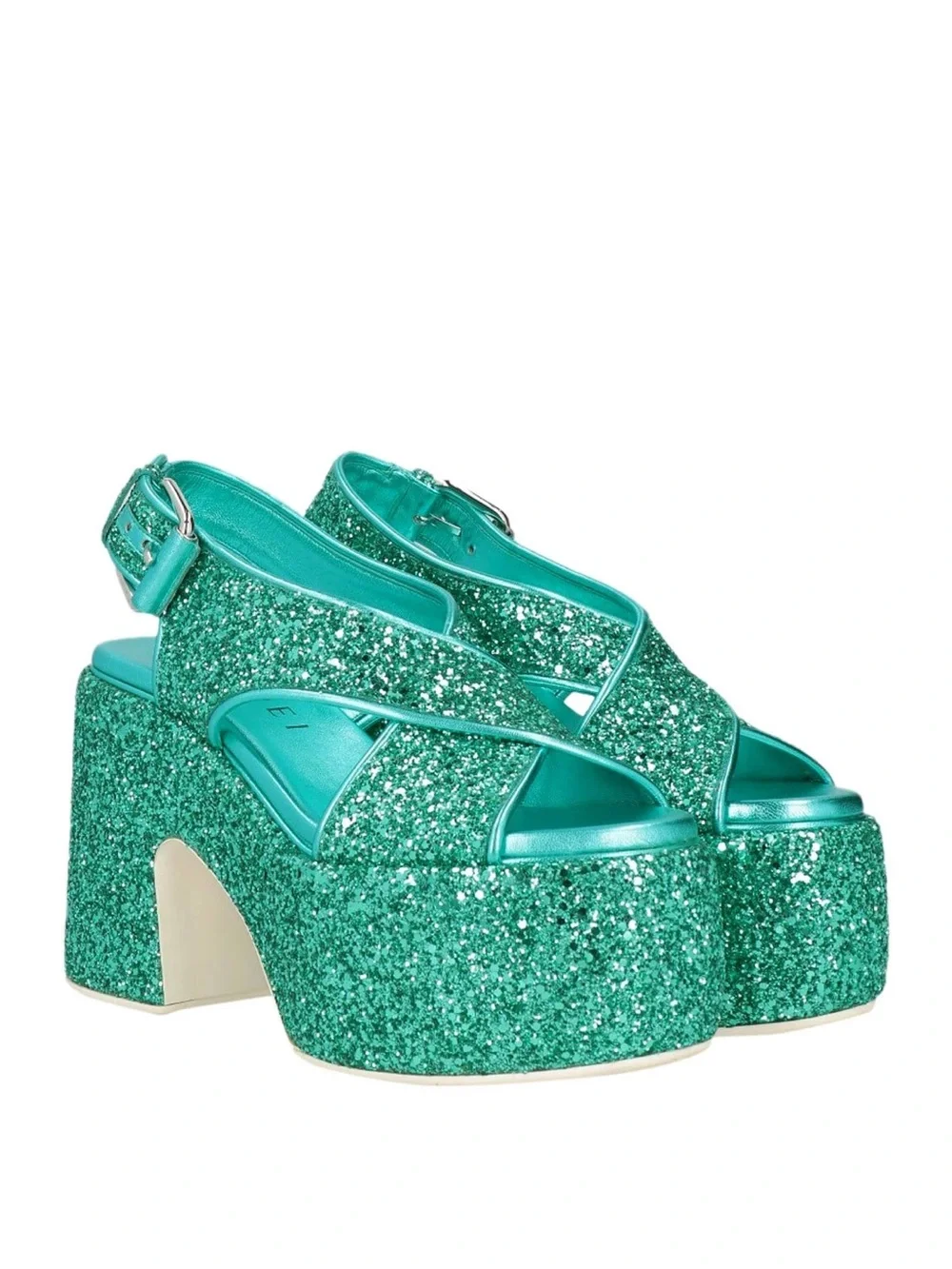 Casadei aqua marine glitter platform sandals